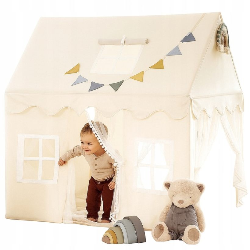 DUŻY Domek zabaw dla dzieci 140 x 120 x 107 cm 2 wejścia, 5 okien, namiot!