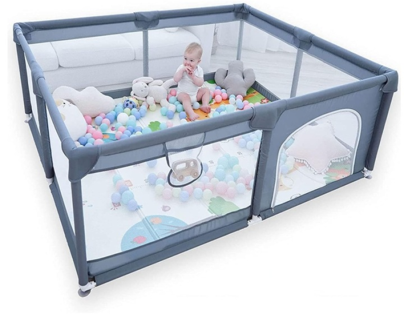 VTERLY Kojec dla niemowląt, 150 x 180 x 68cm bramka zabezpieczająca z torbą