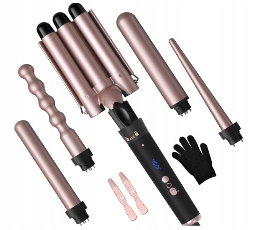 Iceagle lokówka ceramiczna, 5W1 do włosów, 3 beczki, regulacja temperatury