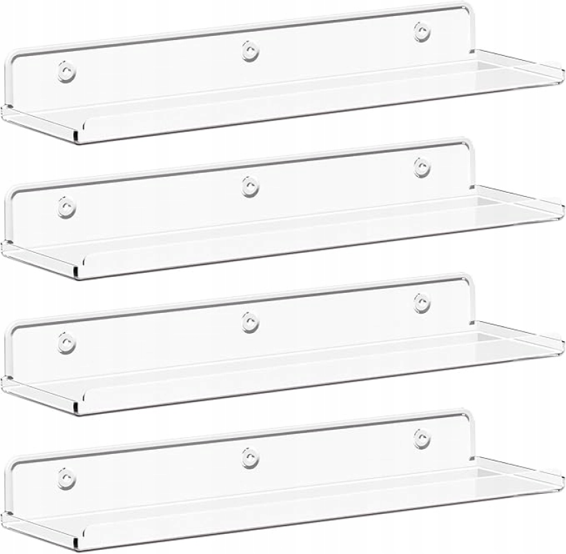 Lifewit 4x Wiszące Półki Ścienne 38cm Przezroczyste do kuchni, łazienki