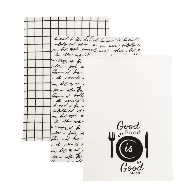 GOOD FOOD GOOD MOOD – Komplet 3 ścierek kuchennych 40x60 cm