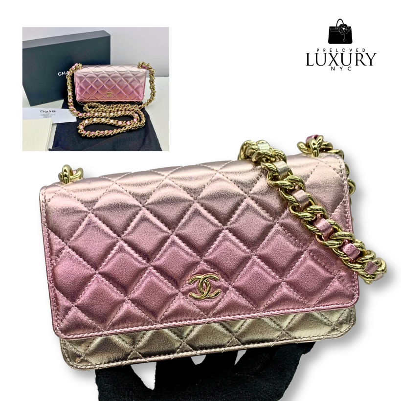 CHANEL Silver/Pink Matelassé AP2543 Wallet on Chain Iridescent RFID Microchipped Shoulder Bag