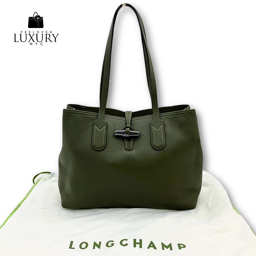 LONGCHAMP Green Leather Tote Bag