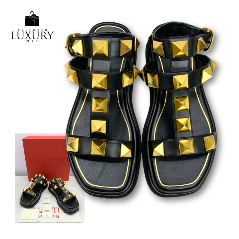 VALENTINO GLADIATOR Sandals Studs Leather Size 37