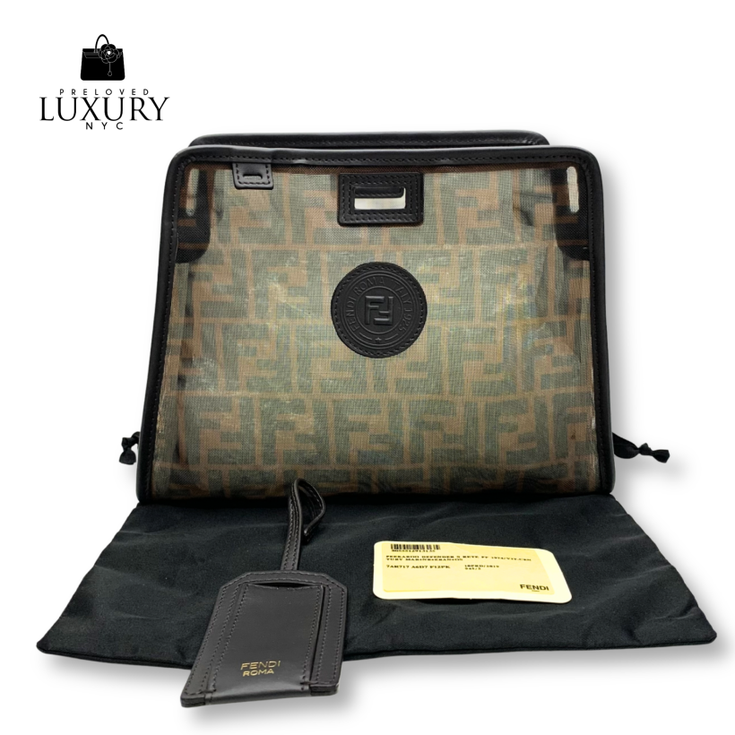 FENDI Brown Mini Peekaboo Defender Hand Bag Navy Polyester 7AR717