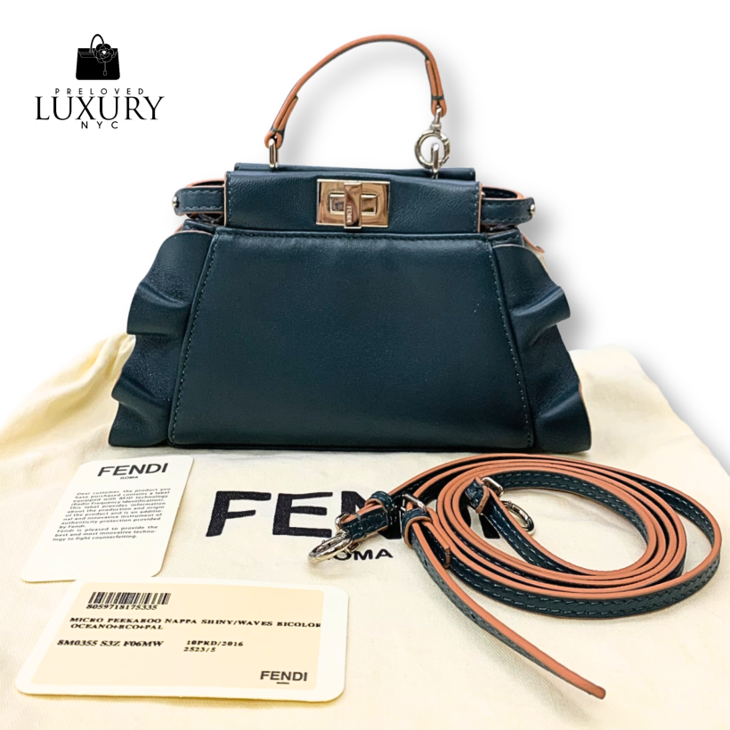 FENDI Bag Blue Peekaboo Leather Micro Frills 2Way 8M0355 Shoulder