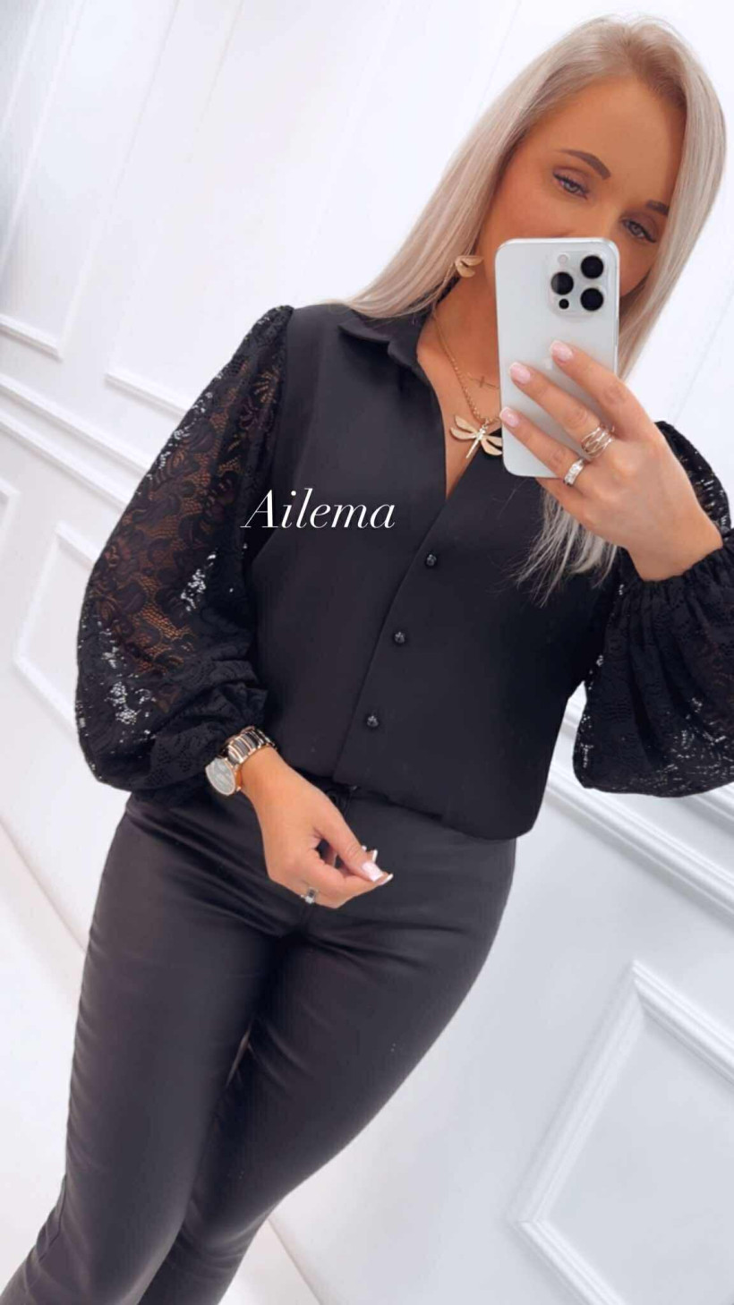 Elegancka koszula EMG kk1205 koronkowe ozdobne rękawy