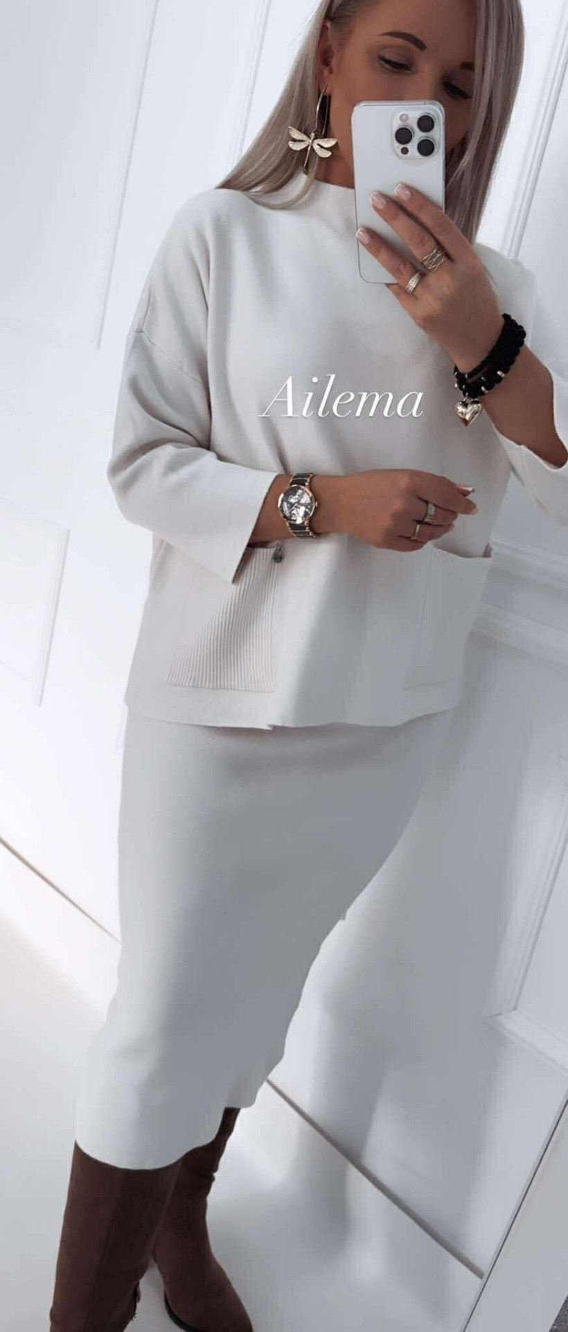 Komplet sweter półgolf i spódnica G90006