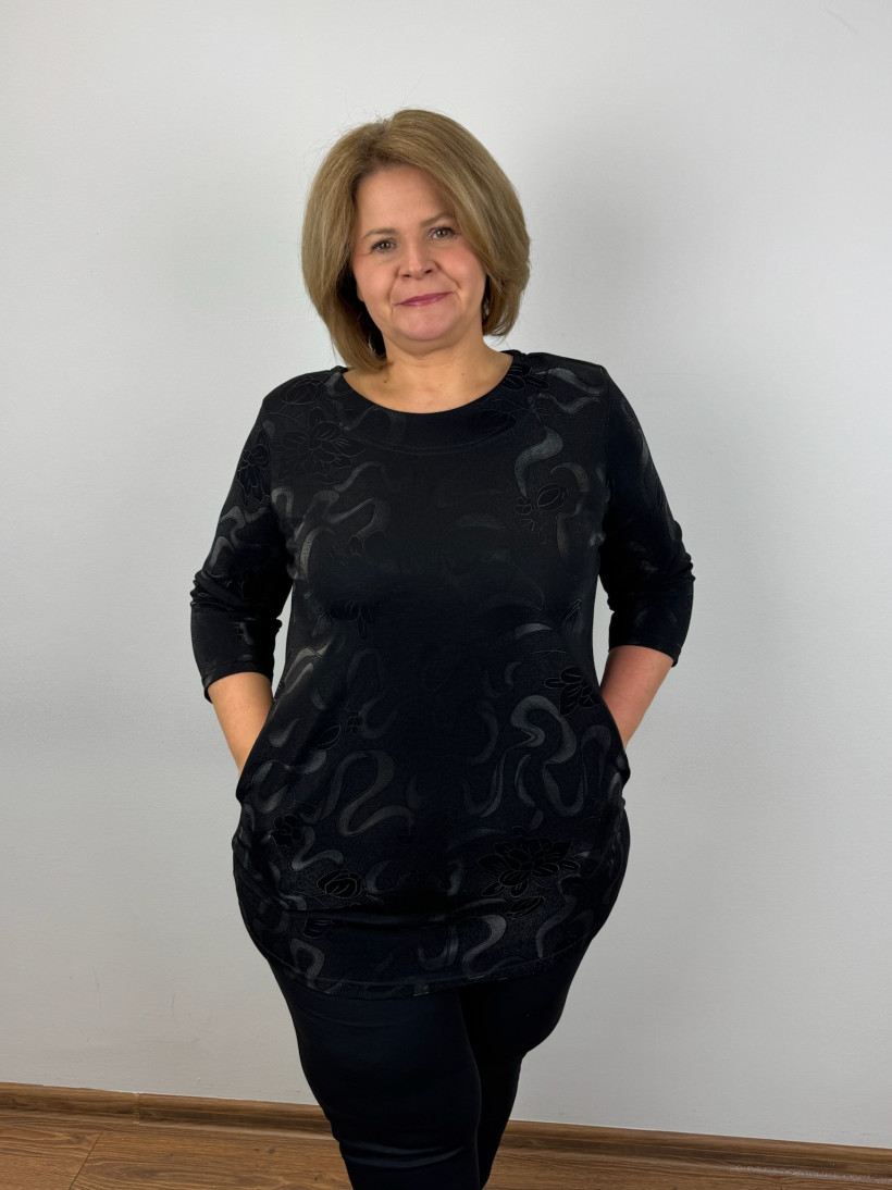 Tunika wzorzysta z kieszeniami - ilona - rozm.48 - 13206 - czarna
