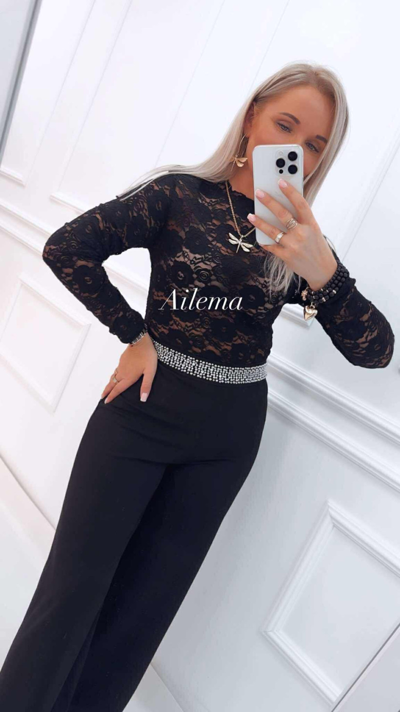 Spodnie szeroka nogawka kk1223 perełkowy pas