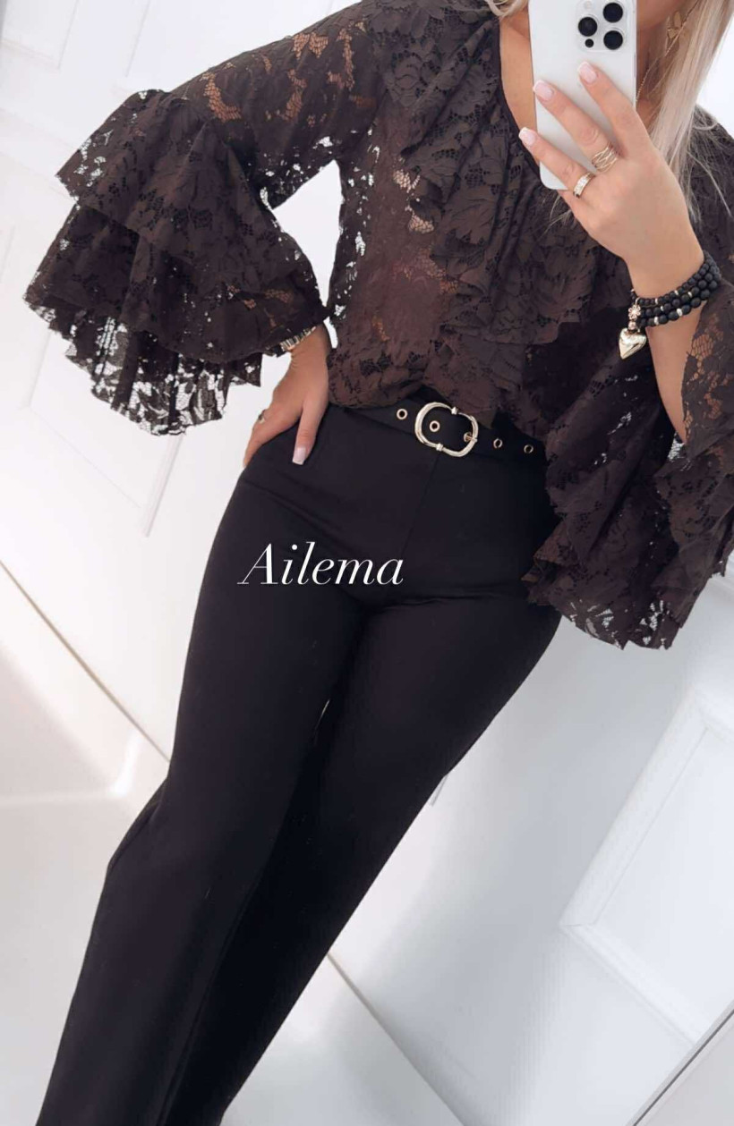 Eleganckie spodnie z szeroką nogawką kk1224 ozdobny pasek ze złotymi dodatkami