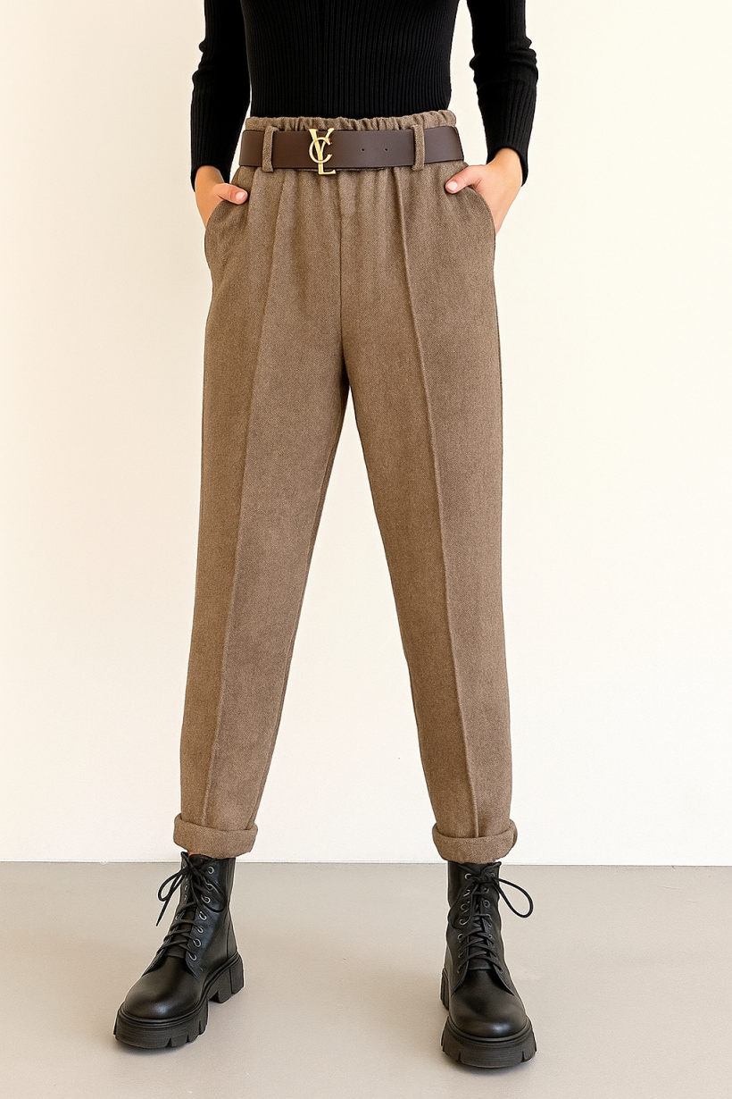 Spodnie w jodełka brązowe