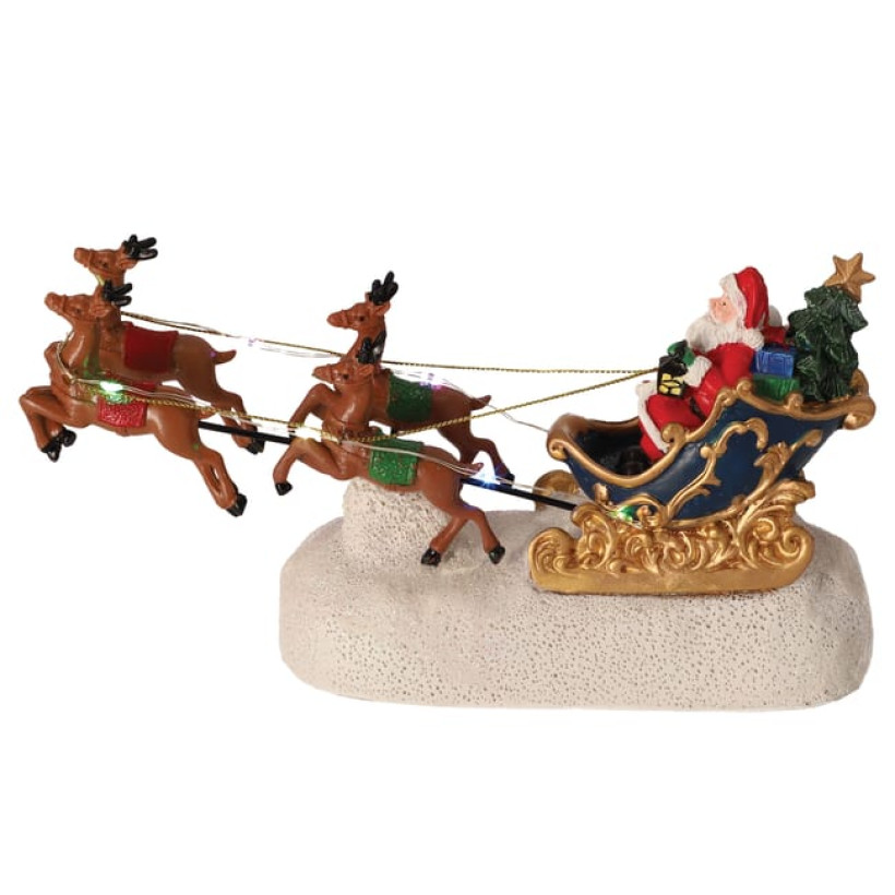 Sanki św.Mikołaja z reniferami ozdoba LED grająca