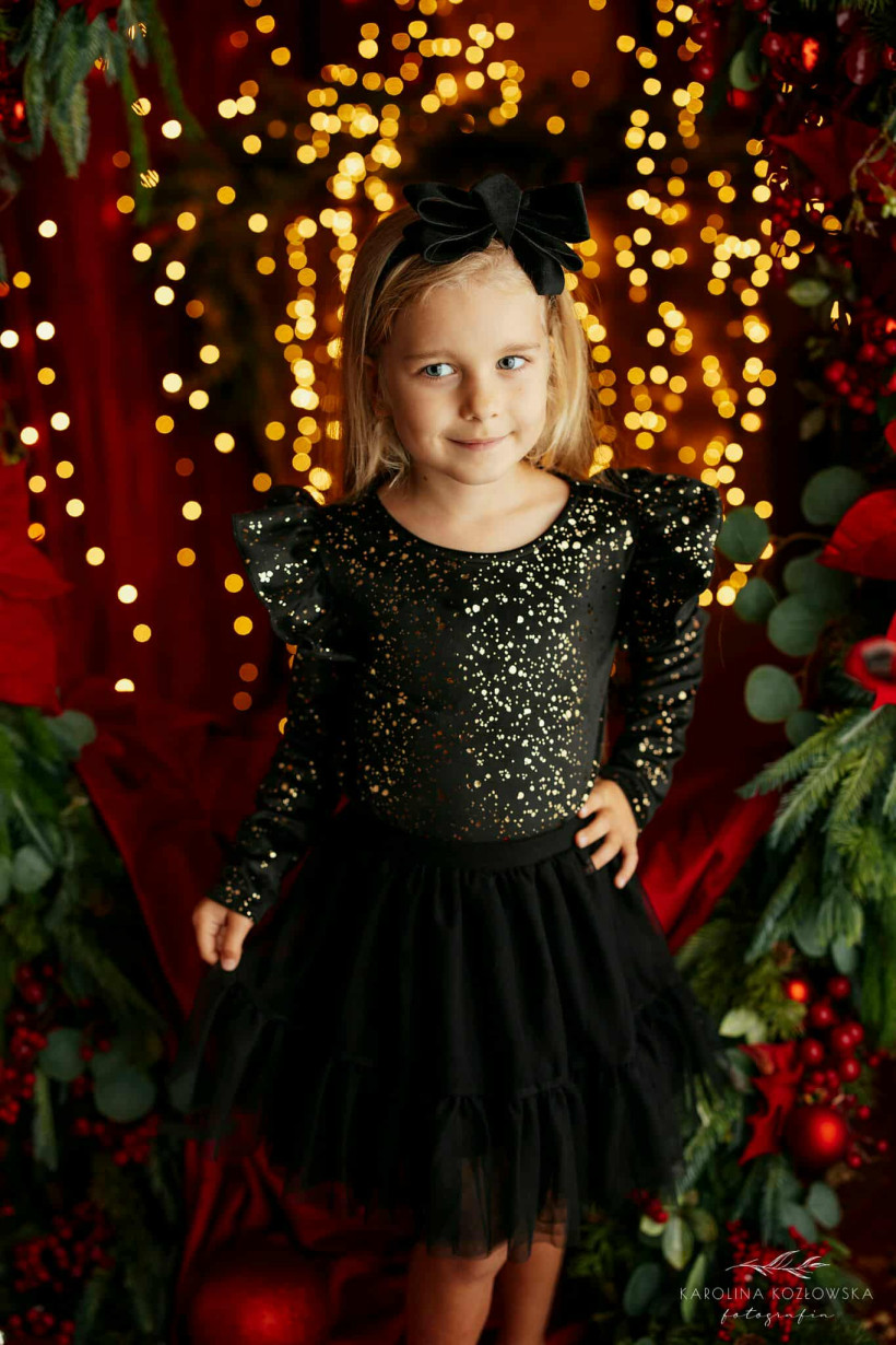 Dziewczęca Bluzka Welurowa Czarna Lily Grey ze Złotym Blaskiem