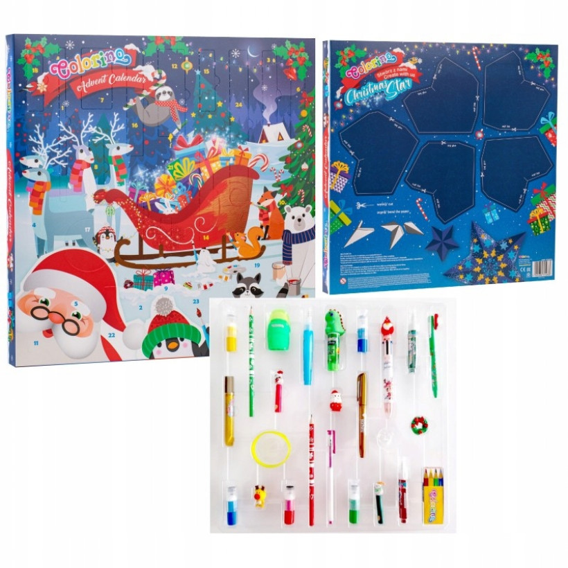 COLORINO KALENDARZ ADWENTOWY DLA DZIECI PRZYBORY SZKOLNE PLASTYCZNE 24 OKIENKA 6+