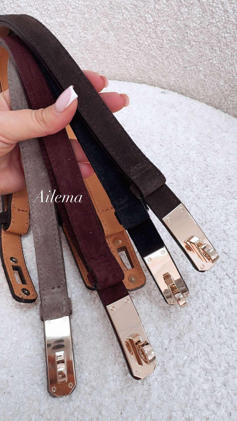 Pasek SKÓRA NATURALNA  kk1236 złota blaszka