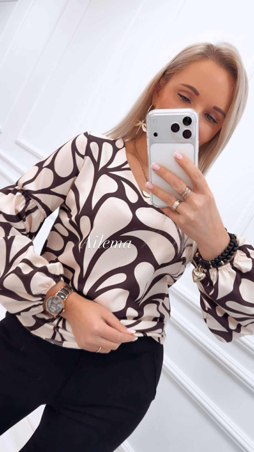 Koszula Ailema Madex kk1237 kremowa w czekoladowe wzory 