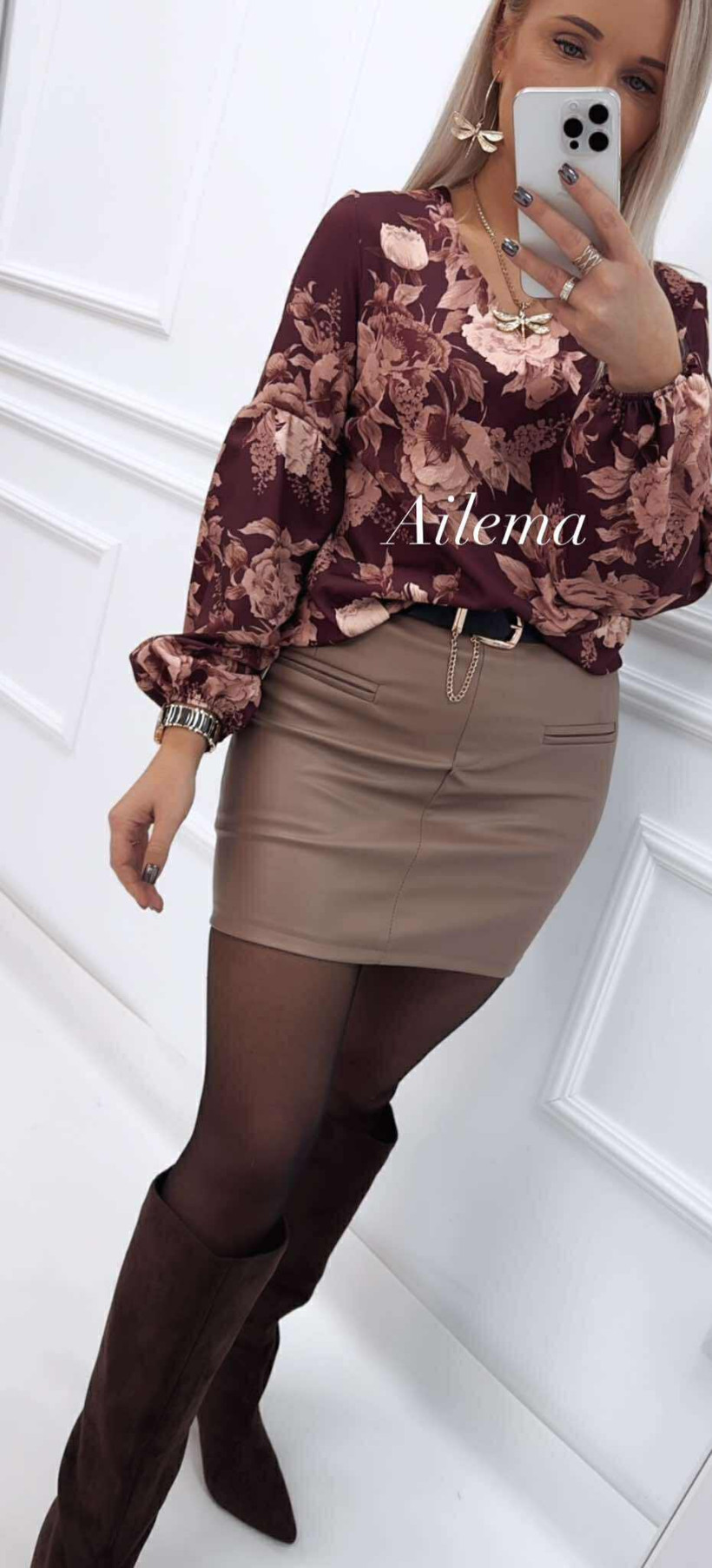 Spódnica ekoskórka kk1238 z ozdobnym złotym łańcuszkiem