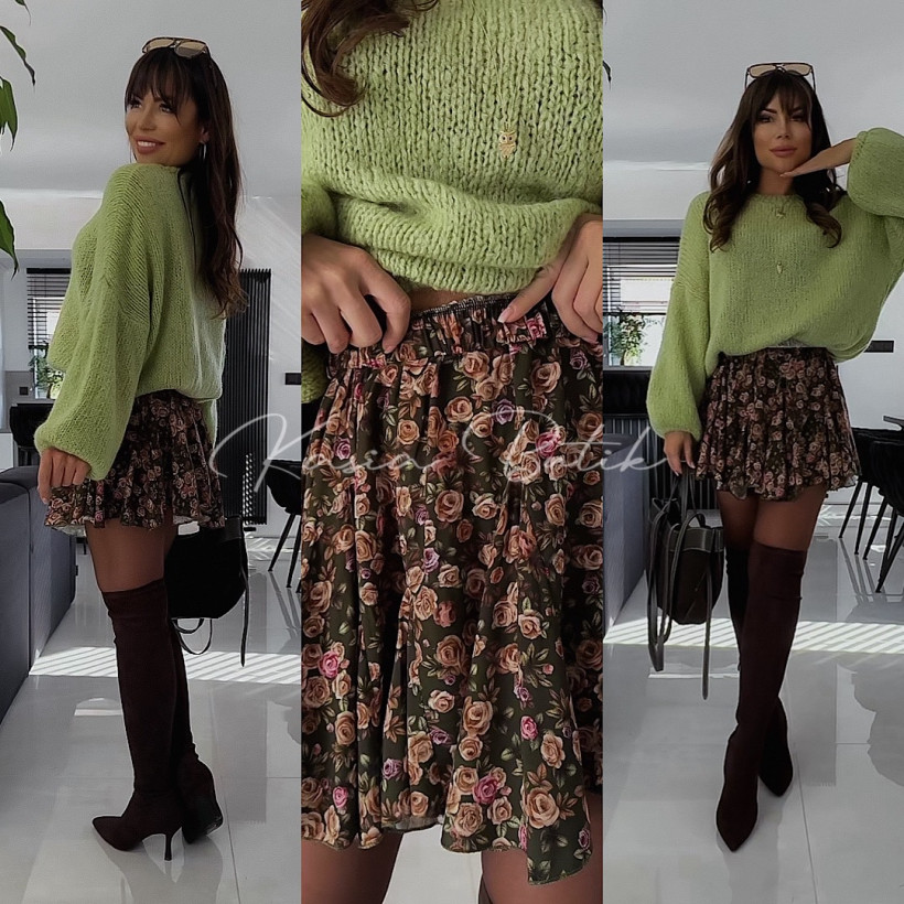 Spódniczka Wiskozowa Mini Sara Matcha&Beż