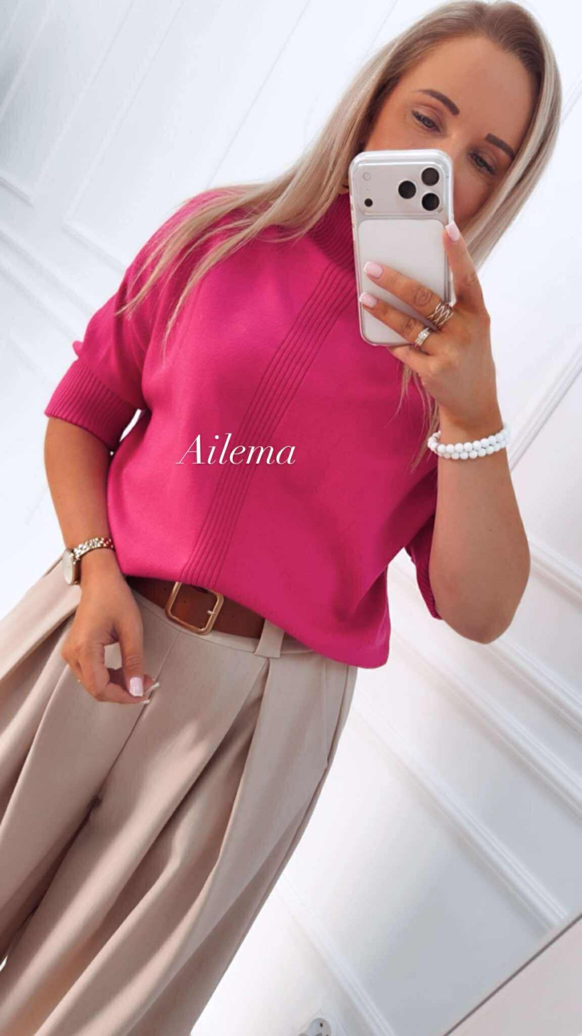 Sweter krótki podwijany rękaw kk1244 półgolf