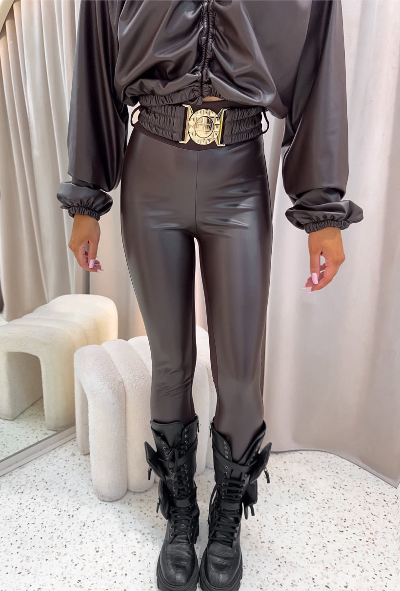 Leginsy La Monne eko skórka z paskiem Brąz 