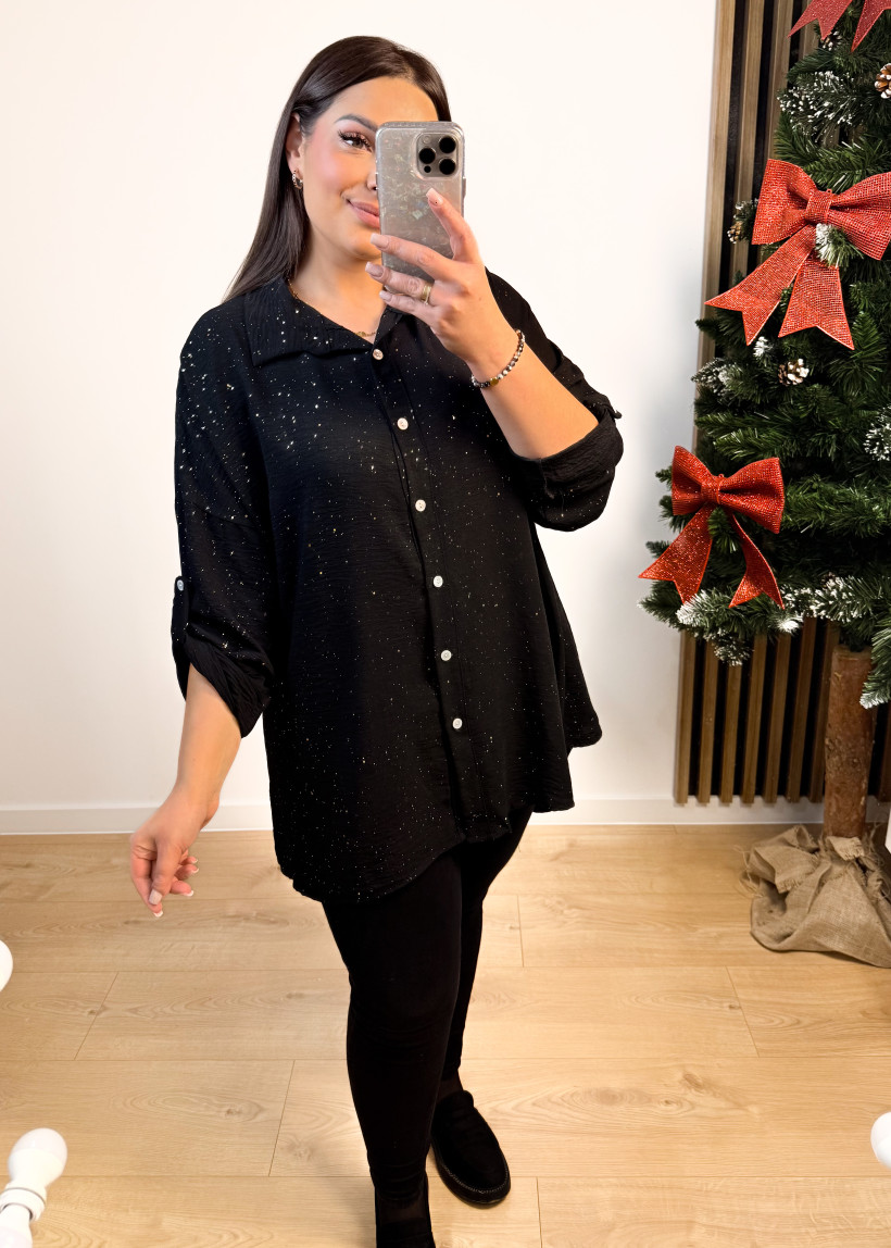 Koszula z drobinkami GOLDEN czarna 
