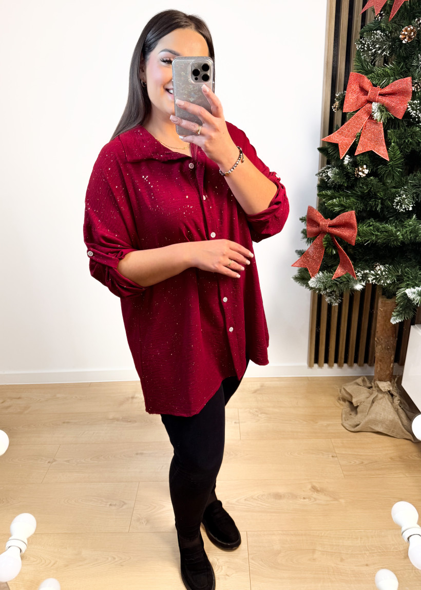 Koszula z drobinkami GOLDEN bordowa