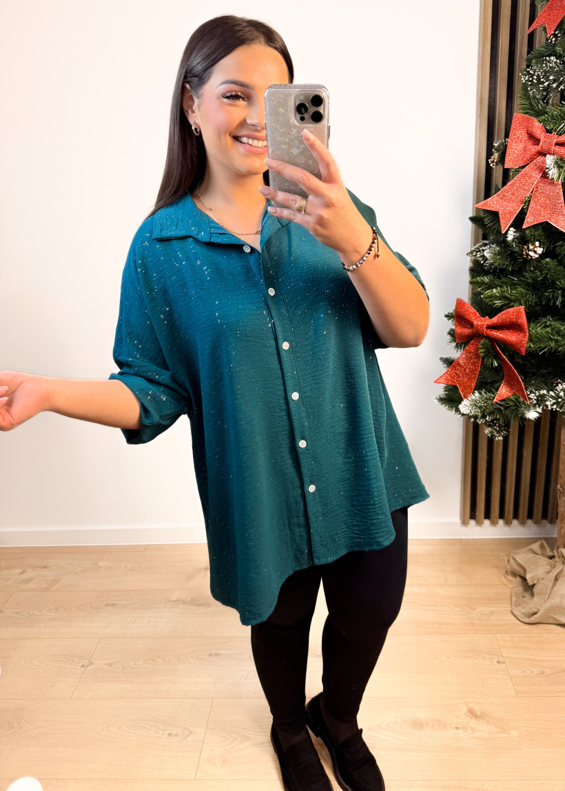 Koszula z drobinkami GOLDEN butelkowa zieleń 