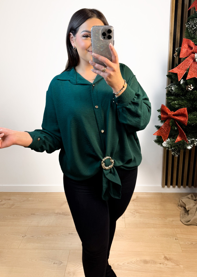 Koszula AFTER z kółeczkiem butelkowa zieleń