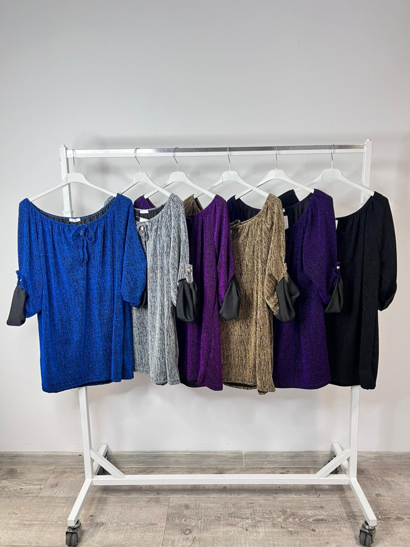 Bluzka Hiszpanka Plus Size ze Świecącą Nitką 