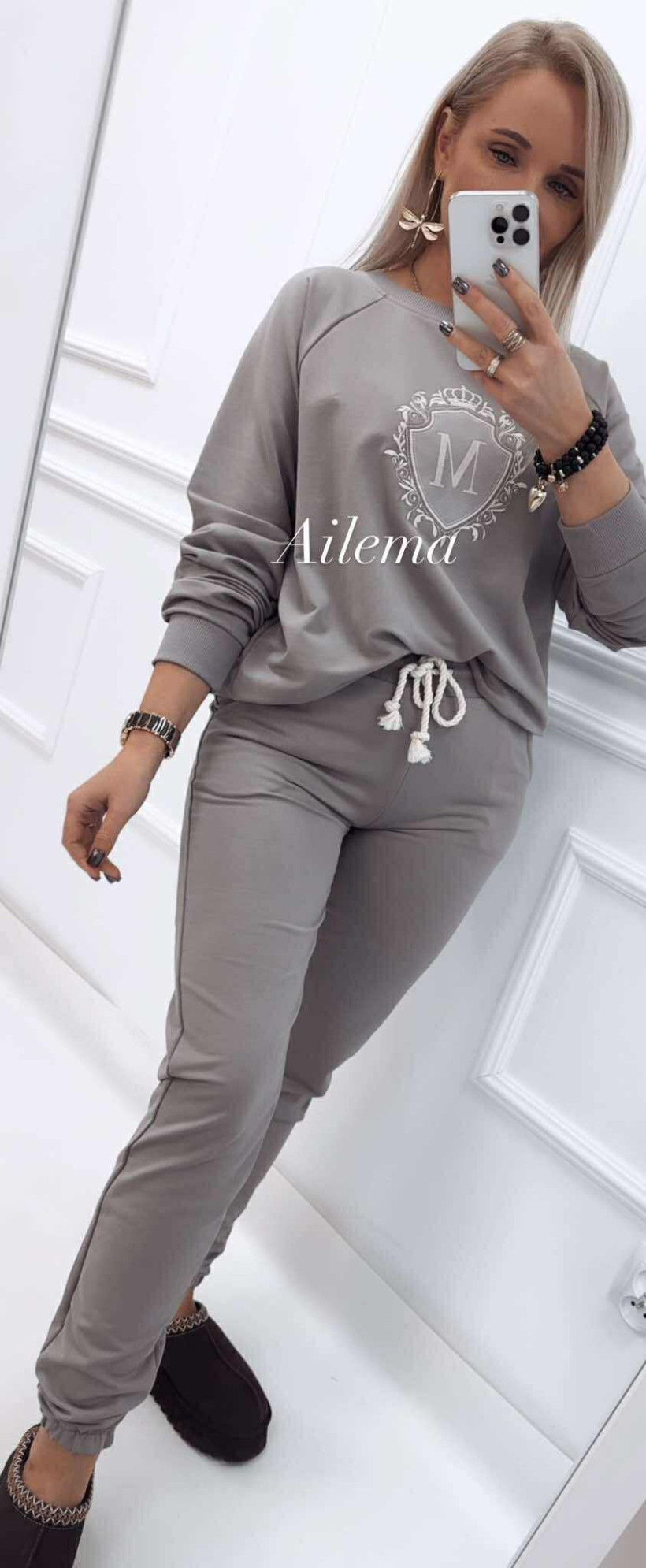 Komplet Motion M01047 spodnie dresowe bluza z printem