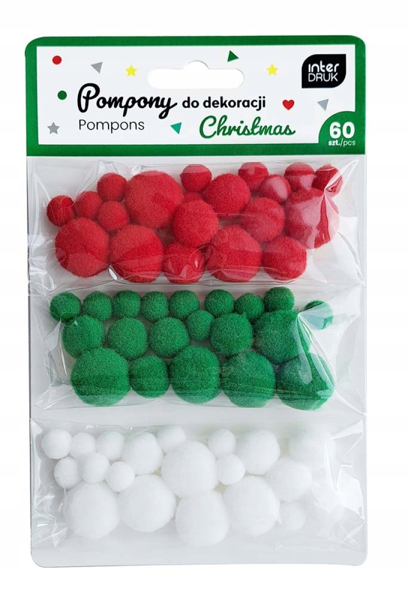 Pompony Dekoracyjne 60 sztuk CHRISTMAS Interdruk
