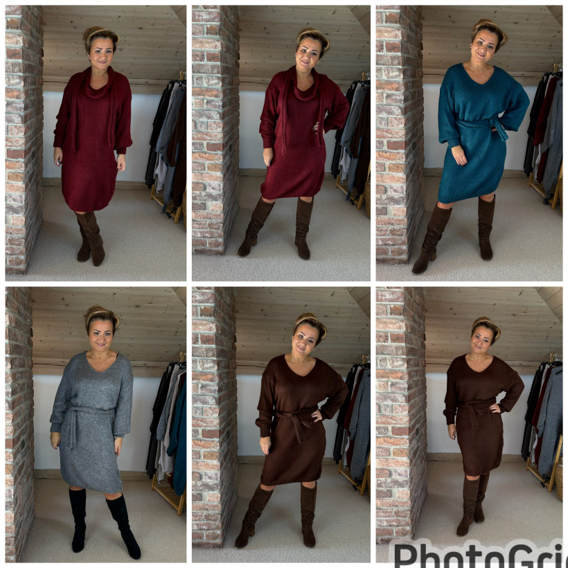 Sukienka dzianinowa z szalikiem