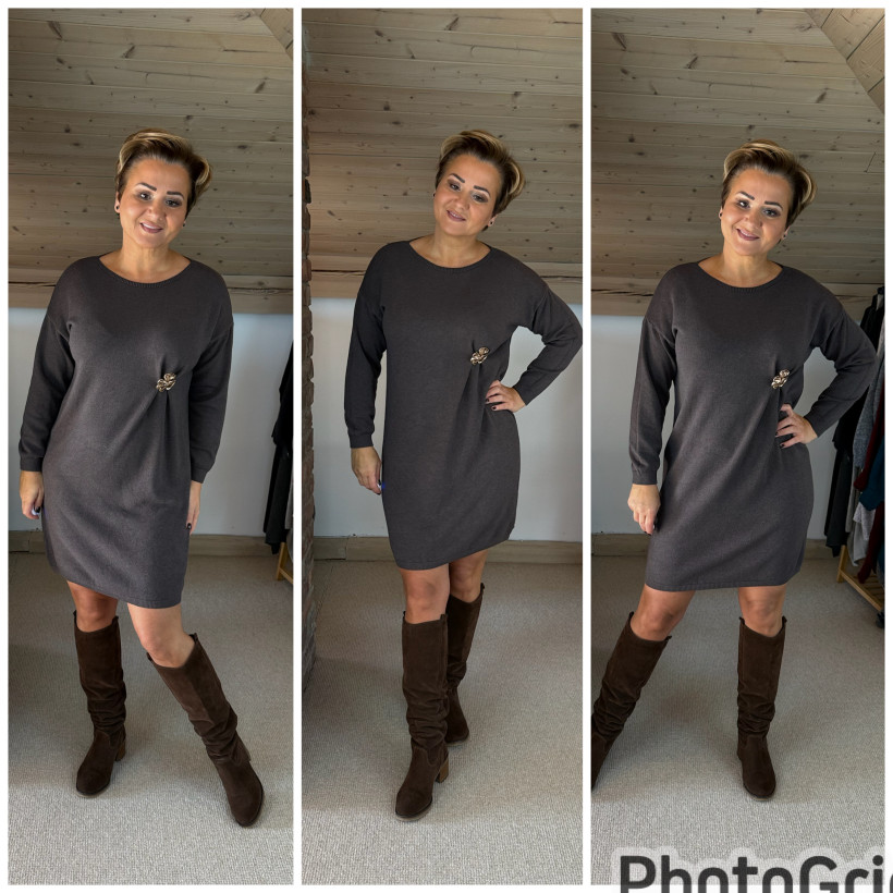 Sukienka z broszka braz