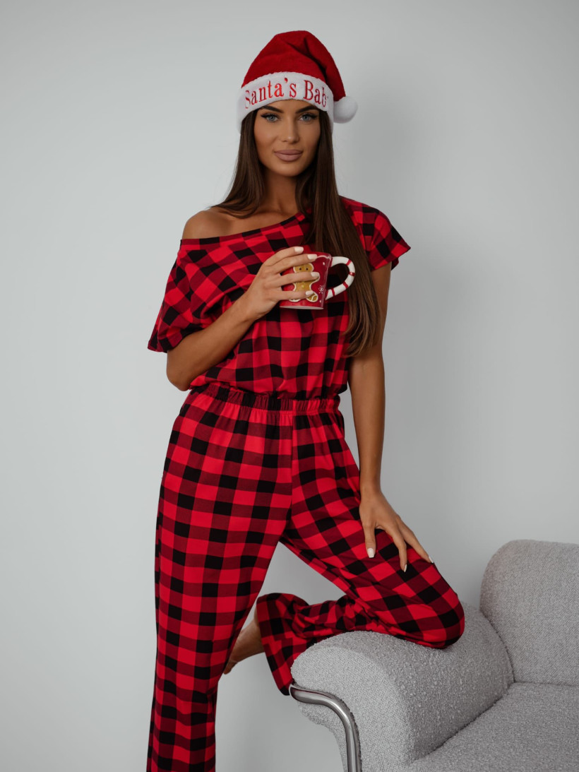 Piżama w kratkę Bocca kk1283 bluzka i spodnie z gumą w pasie