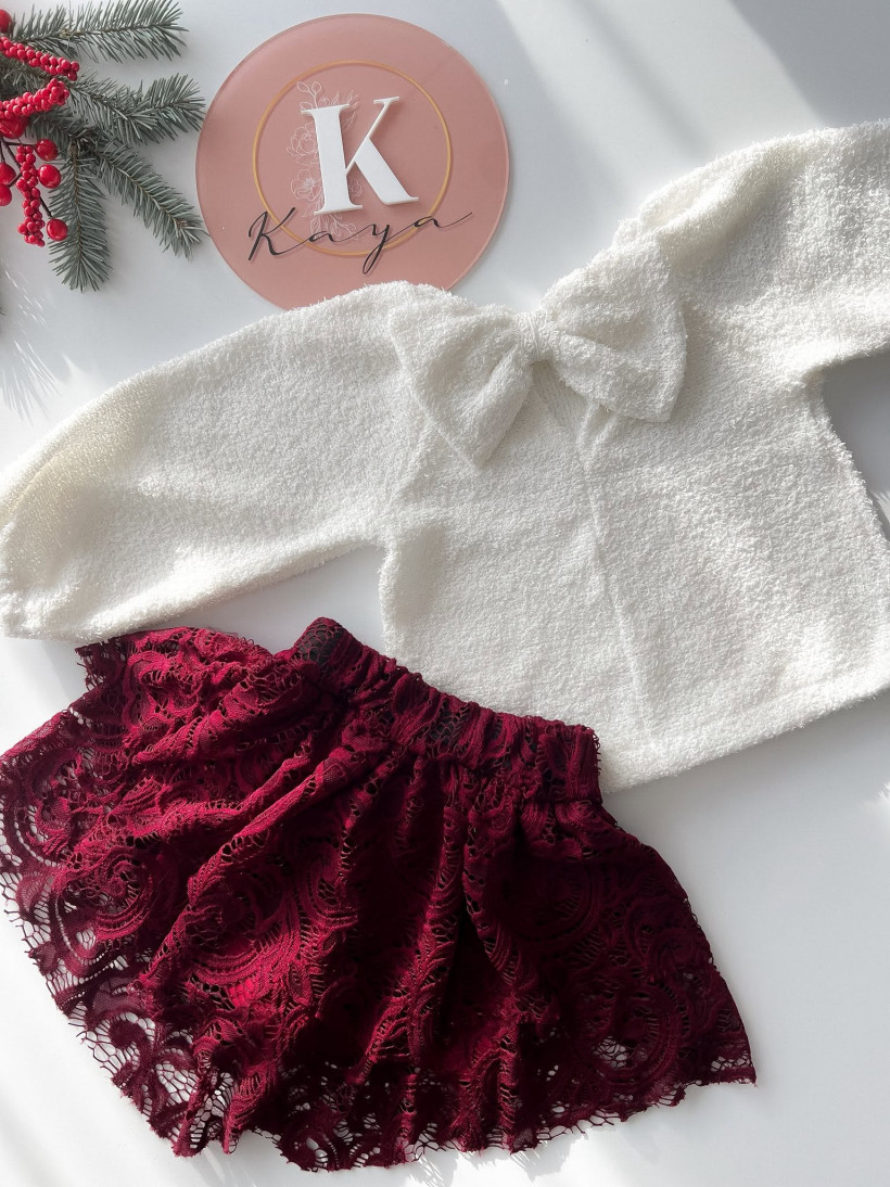 SPÓDNICO-SPODENKI Z KORONKI BORDO KAYA