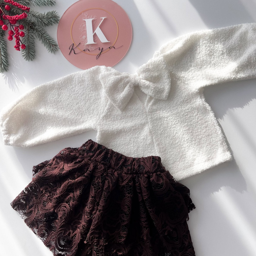 SPÓDNICO-SPODENKI Z KORONKI CZEKOLADA KAYA