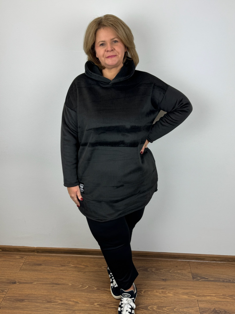 Italia nr 6 - Bluza / tunika jednokolorowa sztruks na misiu z kapturem - 25675 - czarna