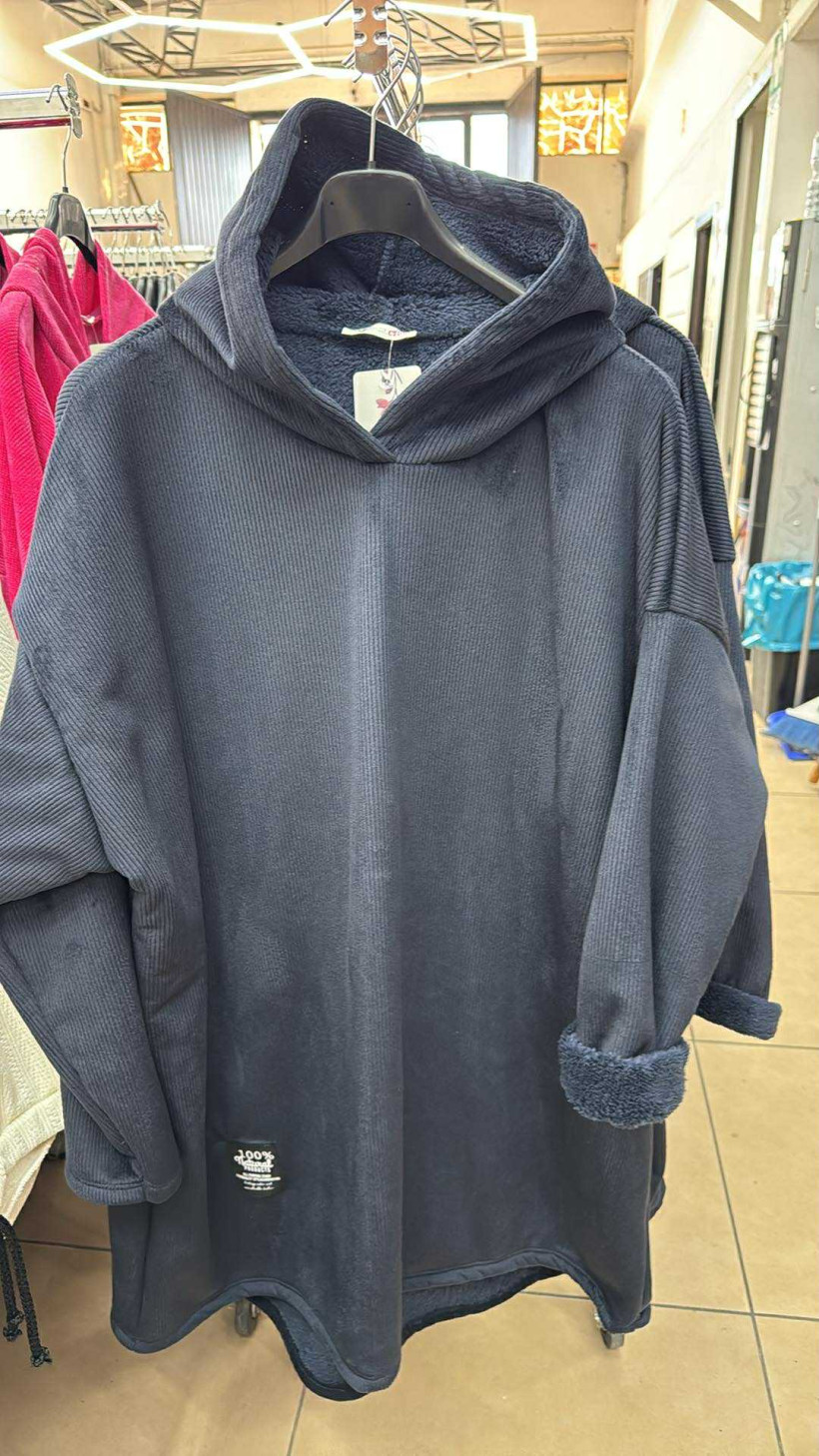 Italia nr 6 - Bluza / tunika jednokolorowa sztruks na misiu z kapturem - 25675 - granat