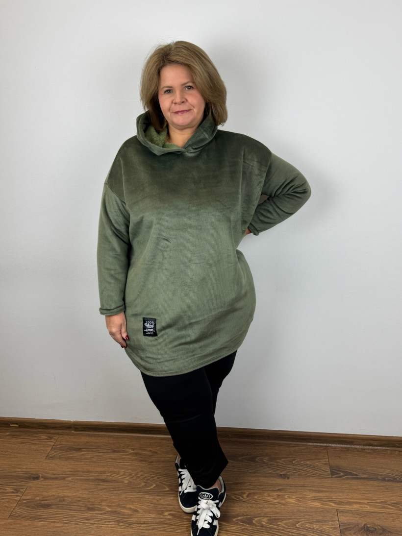 Italia nr 6 - Bluza / tunika jednokolorowa sztruks na misiu z kapturem - 25675 - khaki