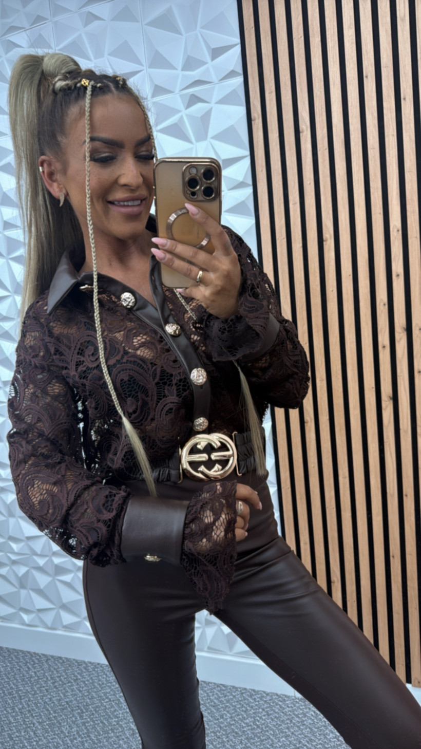 koszula La Monne koronkowa brąz