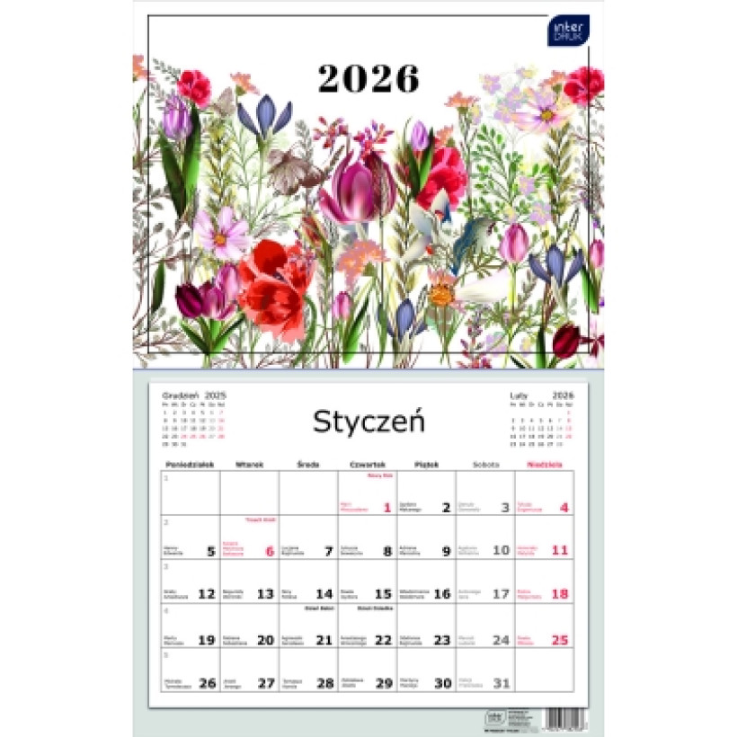 Kalendarz jednodzielny 32X50 Kwiaty 2026 Interdruk