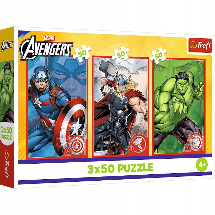 PUZZLE 3X50 MARVEL AVENGERS 3 układanki po 50 elementów dla dzieci +4 lata