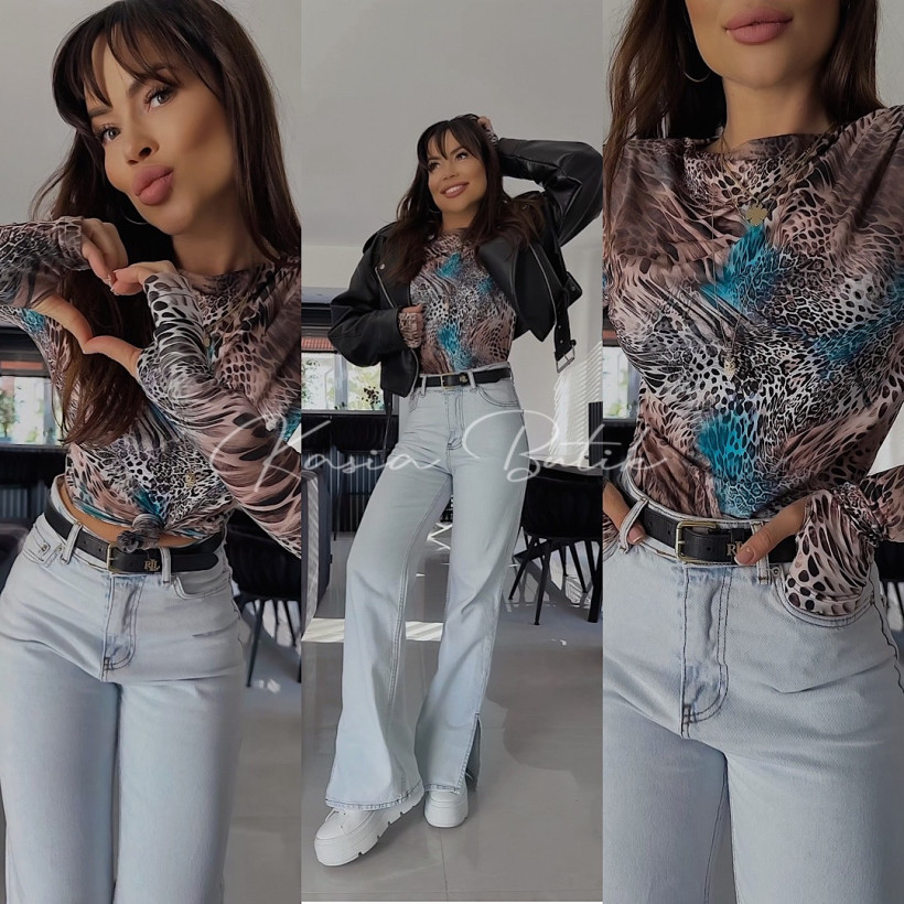 Bluzka Bawełniana Millagro Panterka Beżowo&Niebieska