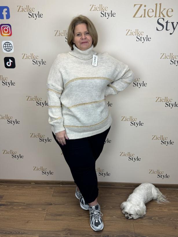 Italia nr 6 - Tunika/Golf ze złotym pasem - A105 - beż