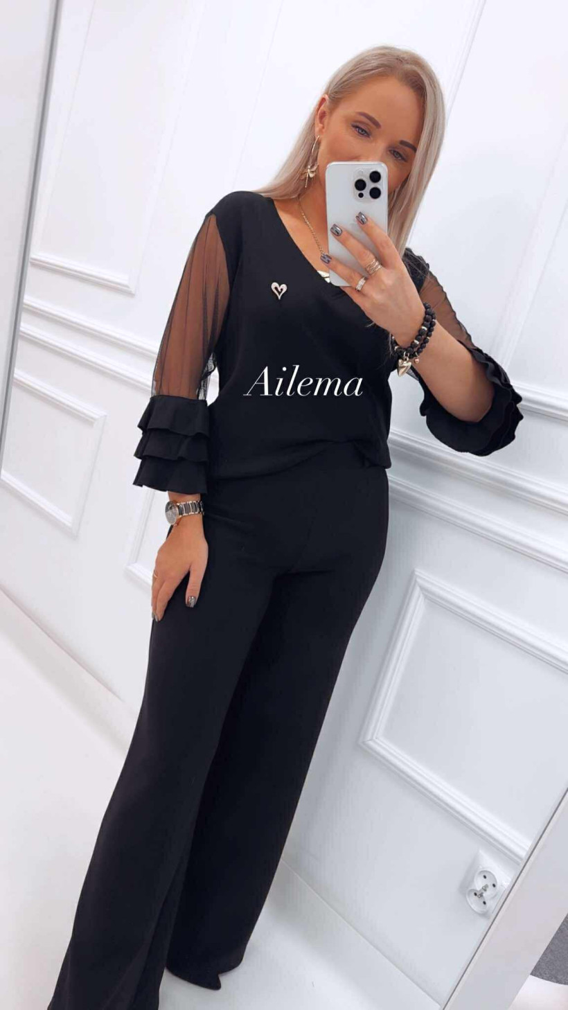 Eleganckie gładkie spodnie ZTR-2593 szeroka nogawka, guma w pasie