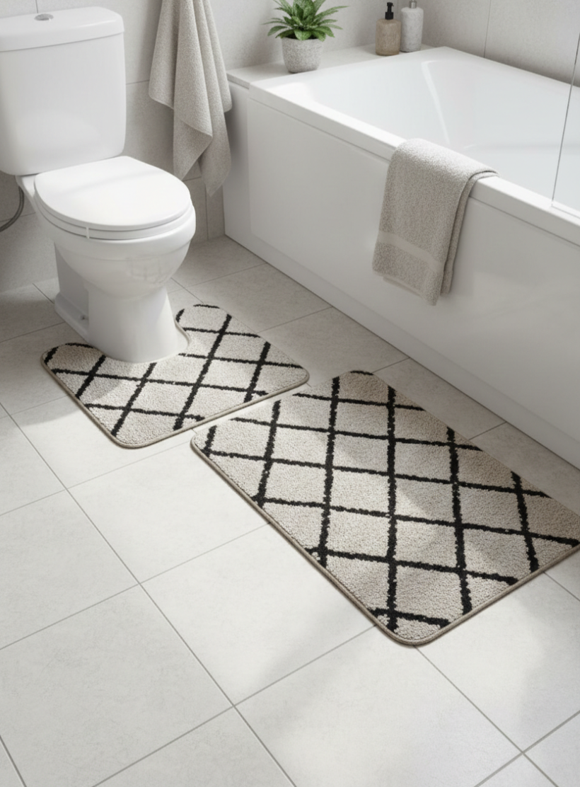 Komplet dywaników szaro czarne romby 100x60cm i 50x60cm z wycięciem