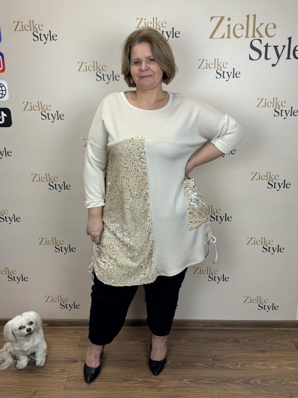 Italia nr 6 - Tunika/Sukienka jednokolorowa z cekinowymi dodatkami - 07527 - beż