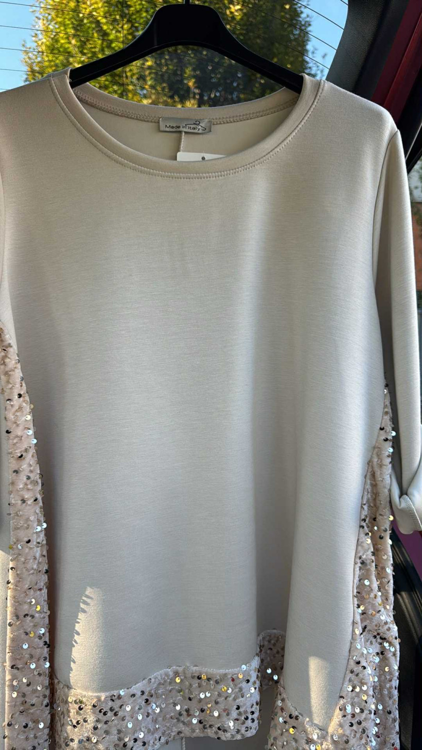 Italia nr 6 - Tunika jednokolorowa z dodatkiem cekinami na spodzie - 07400 -beż