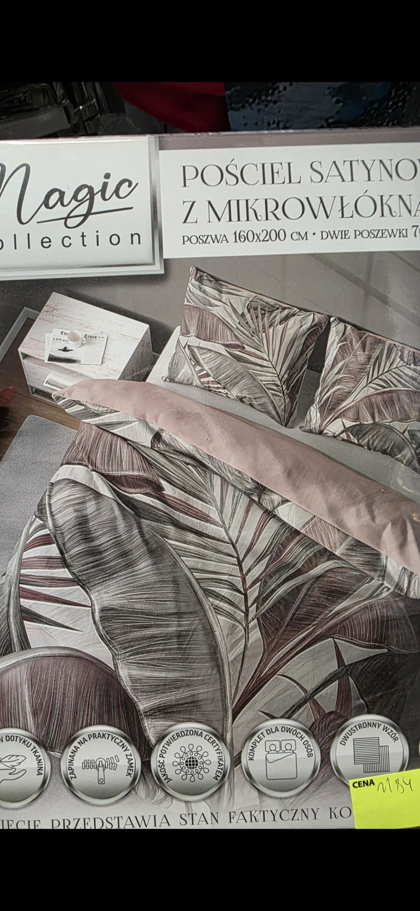 Pościel liscie szaro fiolet 160x200 2x 70x80 